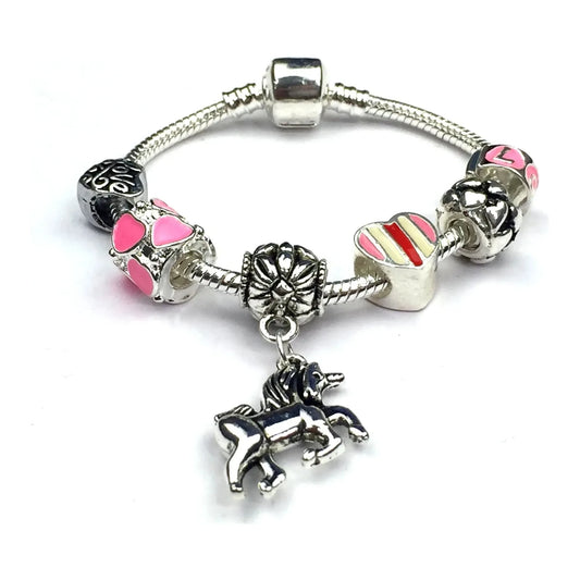 Children's 'I Love Unicorns' Silver Plated Charm Bead Bracelet